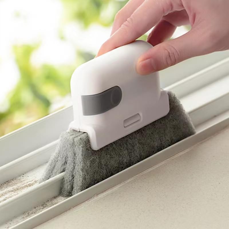 2-in-1 Window Track Cleaning Brush Set (2 Pcs) | Groove, Sliding Door & Window Rail Cleaner with Built-in Dust Collector